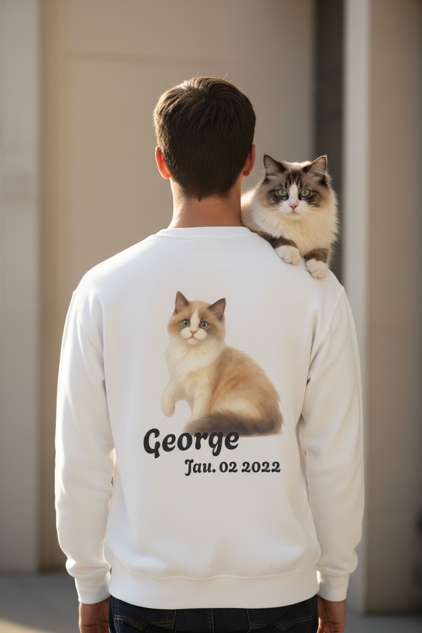 Custom Cat Photo Sweatshirt, Personalized Cat Dad Shirt (Two-Sided)