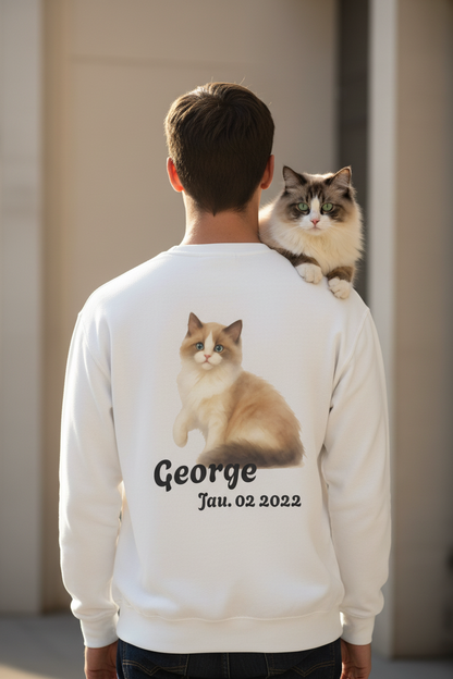 Custom Cat Photo Sweatshirt, Personalized Cat Dad Shirt (Two-Sided)